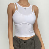 Ärmelloses Crop-Top mit Rundhalsausschnitt und Patchwork-Muster
